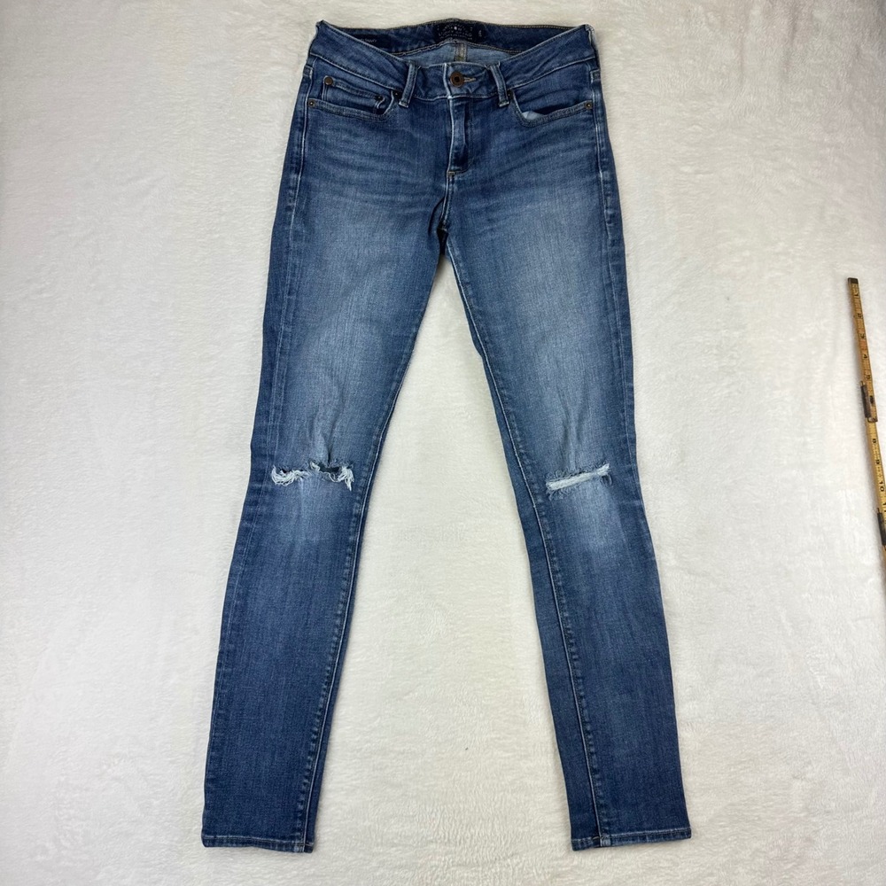 Lucky Brand Jeans Womens Skinny Mid Rise 2/26 Blue Distressed Denim Cotton Blend